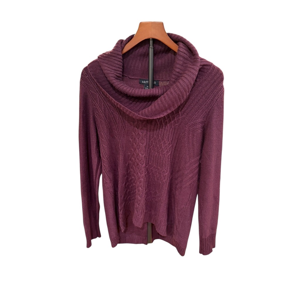 Artisan Women PXL‎ Purple Cowl Neck Cable Knit Sweater